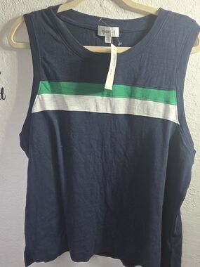 NWT Evereve Navy Blue Green Striped Sleeveless Tank Top Knit Sweater Size XL